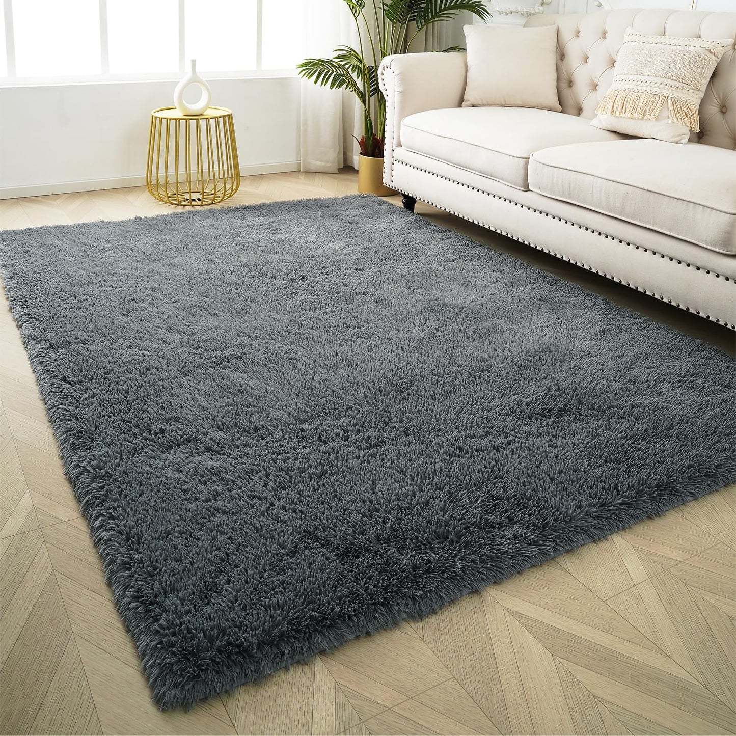 Rugs for Living Room 5x8, Alfombras para Salas Shag Large Plush Soft Area Rug, Shaggy Carpets for Bedroom, Kids Boys Girls Home Decor Aesthetic (Dark Grey, 5x8 Feet)