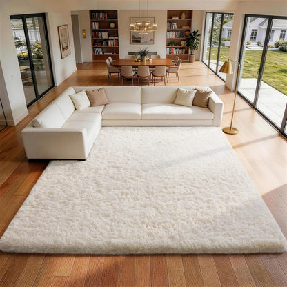 Ophanie Area Rugs - Large 9x12 Ivory Shag Carpet | Thick, Soft Indoor Rug for Living Room & Nursery Decor