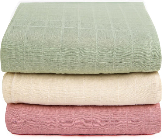 Skiennix Organic Muslin Swaddle Blankets - 100% Cotton, Soft & Breathable Baby Wraps | 3-Pack, 47 x 47 Inches