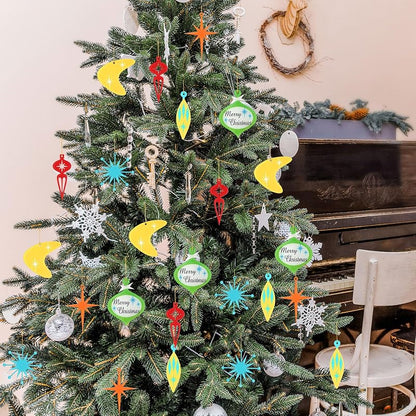 24 Pcs Mid Century Modern Christmas Ornaments - Retro Medieval Inspired Holiday Decoration Set
