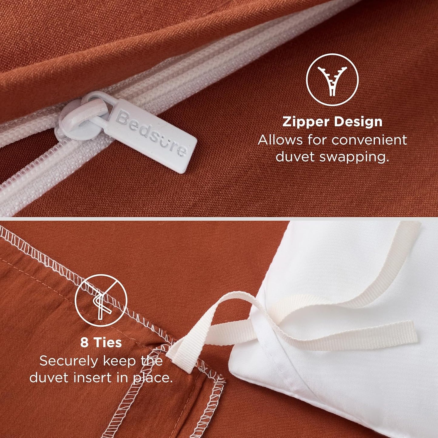 Bedsure Terracotta Duvet Cover Set - Soft Cotton-Like Polyester, Full Size 3 Pieces, 80x90 Inches with Zipper Closure