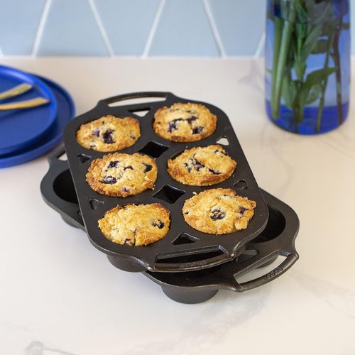 Lodge Cast Iron Muffin Pan - Durable Set of 2 for Perfectly Baked Muffins | Non-Stick Finish