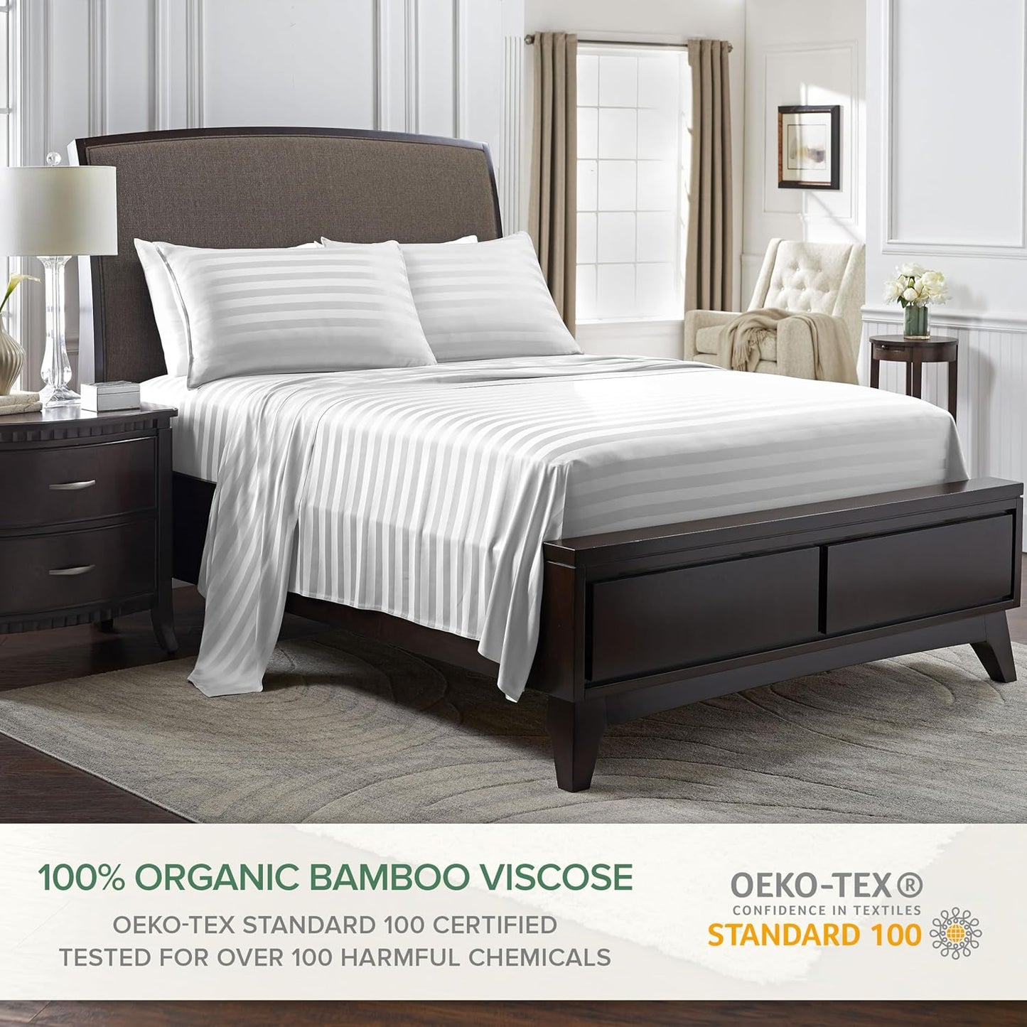 Pure Bamboo California King Sheets - 100% Organic Viscose Bed Set, Soft & Cooling | Jacquard White