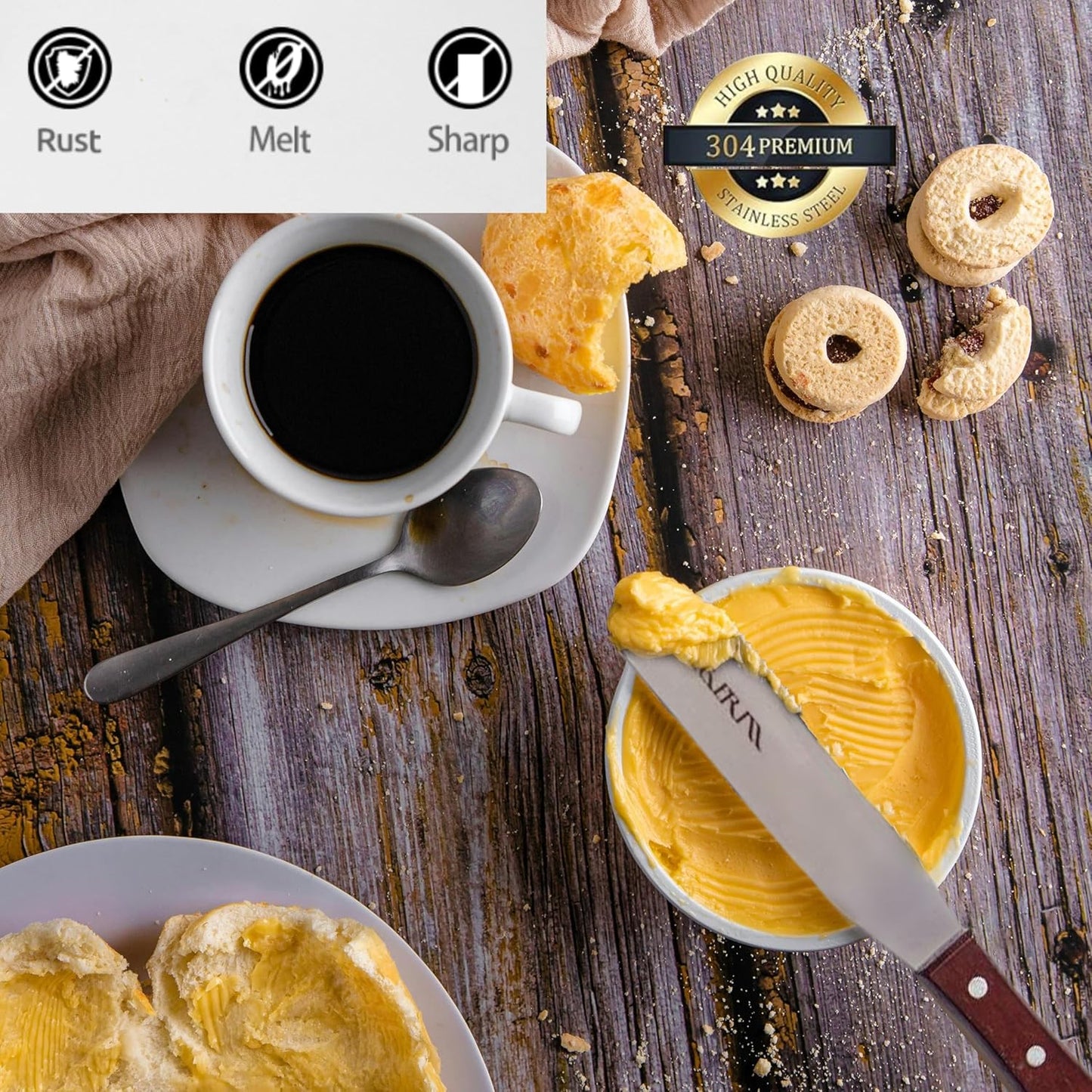 Skiennix Straight Icing Spatula Set - Stainless Steel Cake Decorating Tools | 6-Piece with Wooden Handles