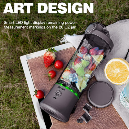Skiennix Portable Blender - Waterproof 20 oz BPA-Free Cup with Travel Lid | Black