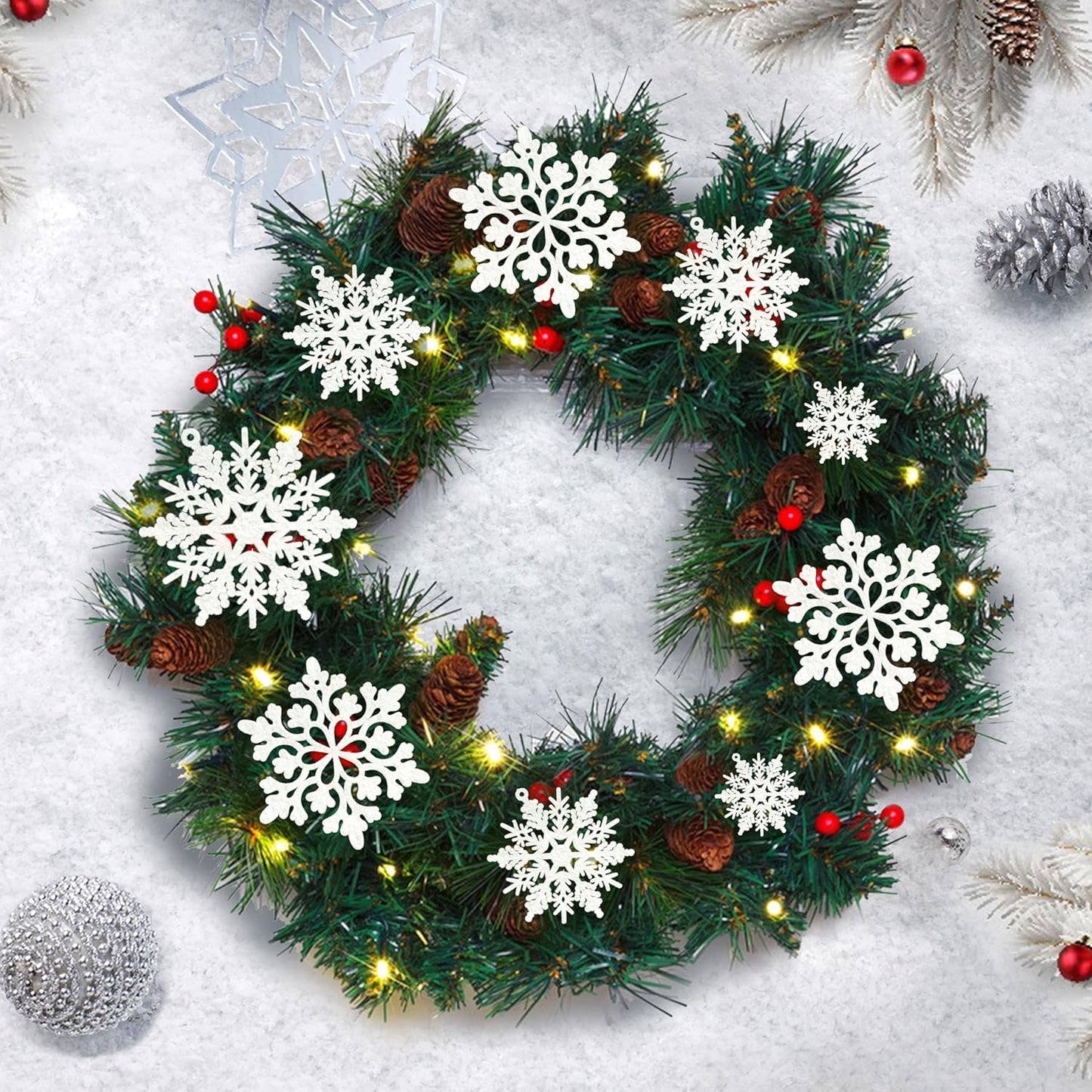 Skiennix Christmas Snowflake Decorations - 36pcs White Flocked Ornaments for Holiday Home Decor