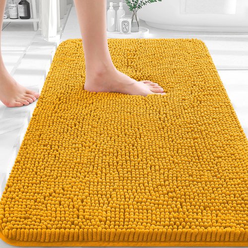OLANLY Bathroom Rugs 30x20, Extra Soft Absorbent Chenille Bath Rugs, Rubber Backing Quick Dry, Machine Washable Bath Mats for Bathroom Floor, Tub and Shower, Home Decor Accessories, Golden Yellow