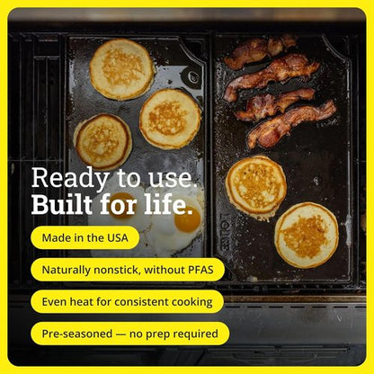Lodge Double Play Reversible Cast Iron Grill/Griddle - Dual-Sided Heavy-Duty Cookware for Eggs, Pancakes & Burgers - Seasoned Black Finish