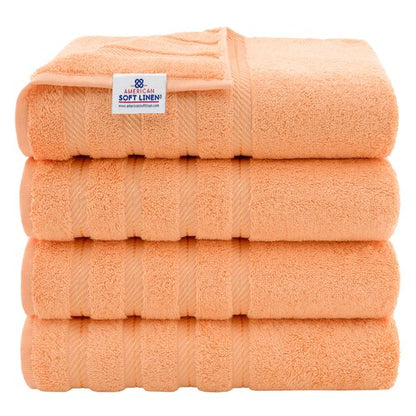 American Soft Linen Luxury 4 Piece Bath Towel Set, 600 GSM 100% Cotton Turkish Bath Towels for Bathroom, 27x54 in Extra Large Bathroom Shower Towels, Malibu Peach