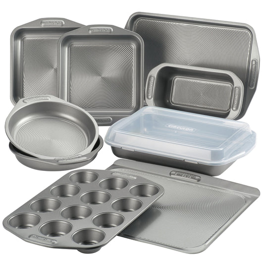 Circulon Total Nonstick Bakeware Set with Nonstick Bread Pan, Cookie Sheet, Baking Pan, Baking Sheet, Cake Pan and Muffin/Cupcake Pan - 10 Piece, Gray