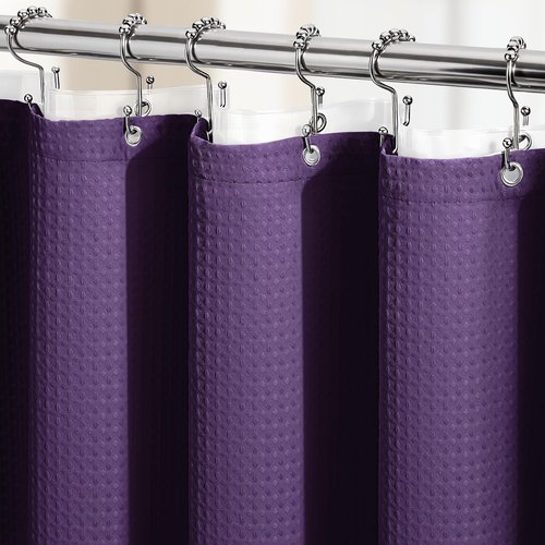 Dynamene Long Shower Curtain and Liner Set - 78 inch Tall Waffle Fabric, Waterproof Clear Liner, Heavy Duty Weighted Hotel Luxury Cloth Shower Curtains for Bathroom with 12 Hooks, 72x78, Purple