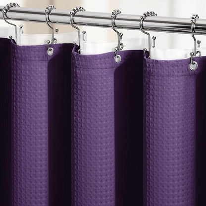 Dynamene Extra Long Shower Curtain and Liner Set - 84 inch Tall Waffle Fabric, Waterproof Clear Liner, Heavy Duty Weighted Hotel Luxury Cloth Shower Curtains for Bathroom with 12 Hooks, 72x84, Purple