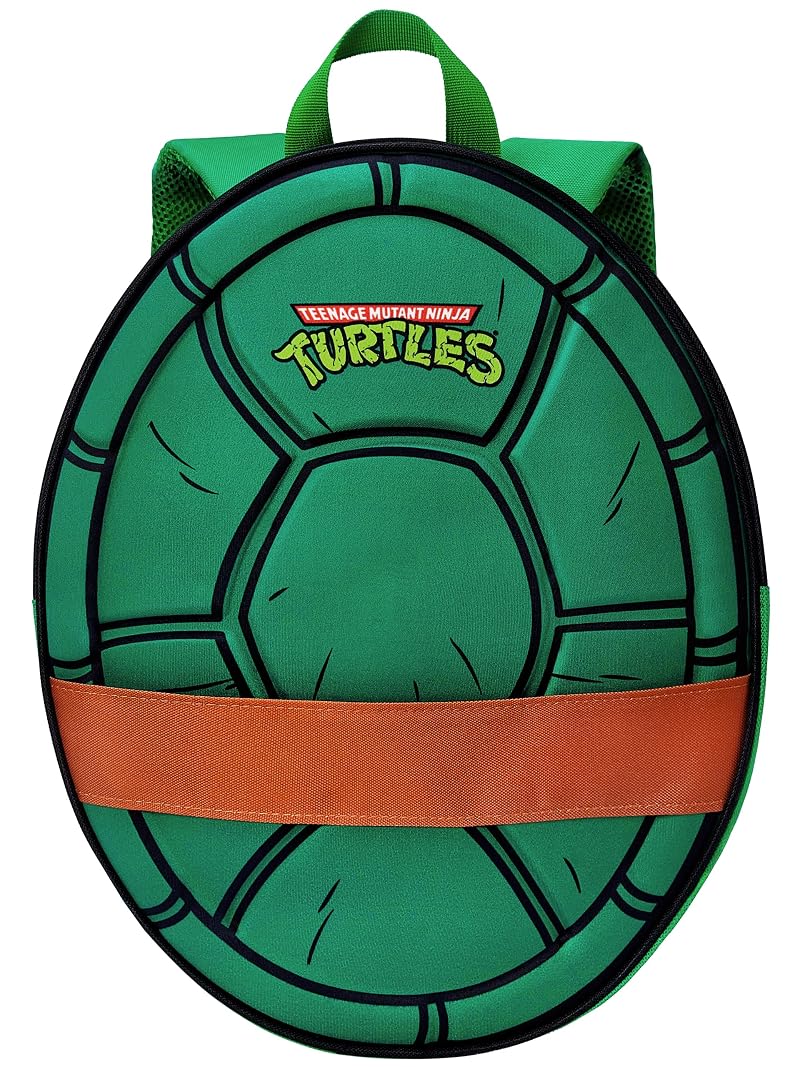 TMNT Kids Backpack – Novelty Green Turtle Shell, Adjustable Straps