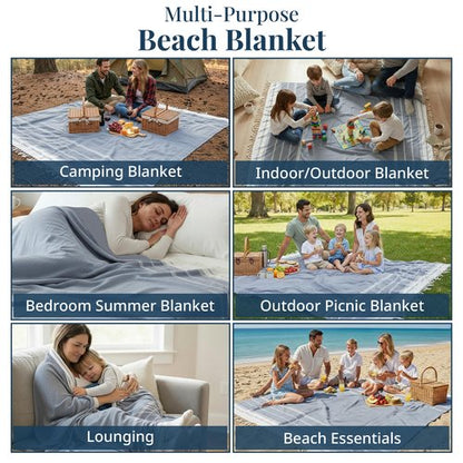 LANE LINEN Camping Blanket - Large Beach Towel, Beach Accessories with Oversized Comfort (82"x82"), Sandproof, Perfect for Seaside Adventures, Park Gatherings, or Family Beach Days – Navy Blazer