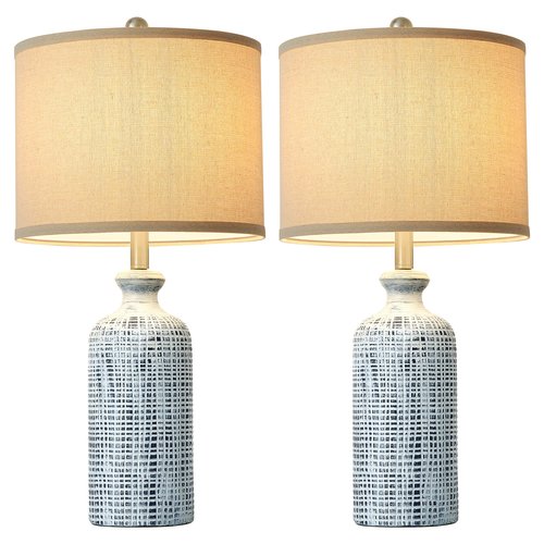 Ireliare Living Room Lamps Set of 2, 25.8" Ceramic Table Lamps for Bedrooms with Linen Shade, Modern Farmhouse Lamps for Nightstand with Rotary Switch