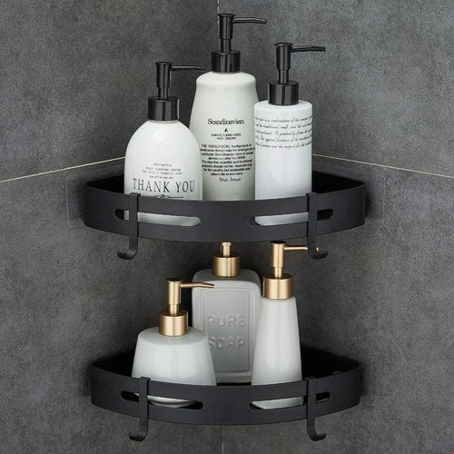 Hoomtaook Adhesive Corner Shelf - 2-Tier Bathroom Shower Caddy Organizer | No Drilling, Space-Saving Design