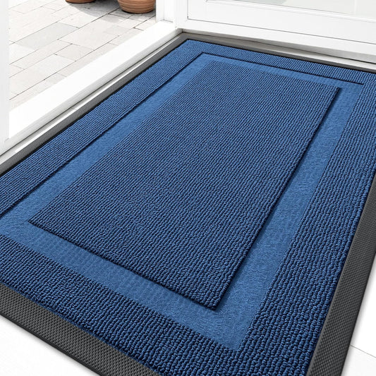 OLANLY Indoor Outdoor Front Door Mat - Waterproof All-Season Doormat, Easy Clean, 29.5x17, Navy Blue