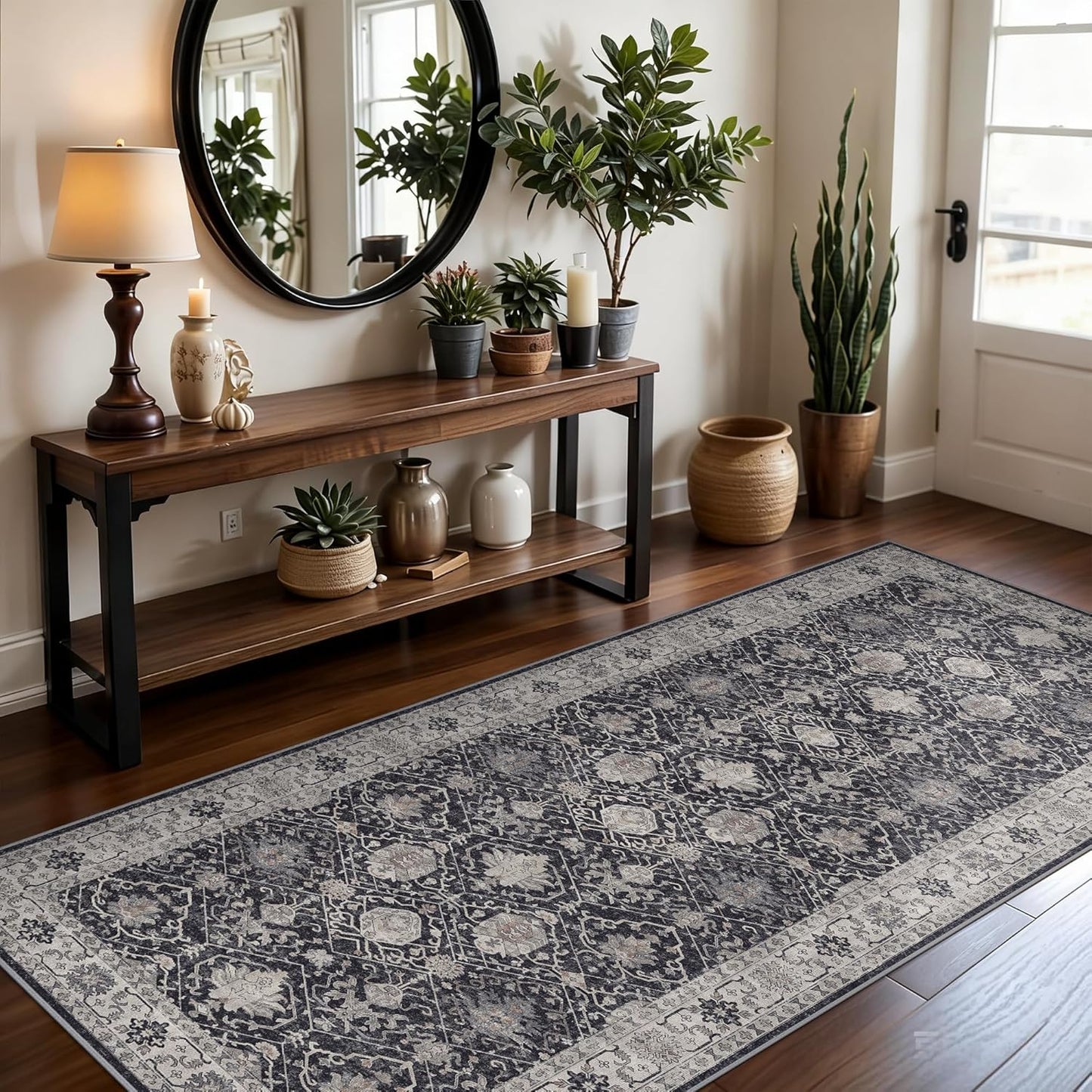 Skiennix Washable 3x7 Entryway Runner Rug - Soft, Water-Resistant Non-Slip Carpet for Home Use | Black