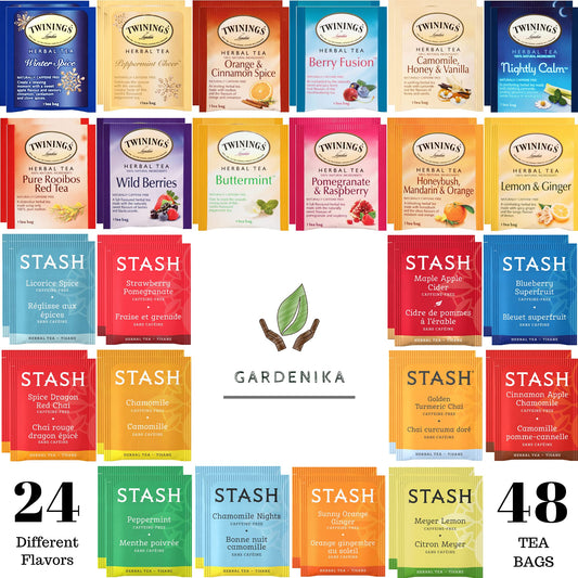 Stash Twinings Herbal Tea Sampler - Caffeine-Free Assortment - Individually Wrapped Flavored Bags - 48 Ct, 24 Flavors