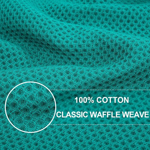 Homaxy 100% Cotton Waffle Weave Kitchen Dish Towels - Ultra Soft & Absorbent | 13 x 28 Inches, 4-Pack, Teal