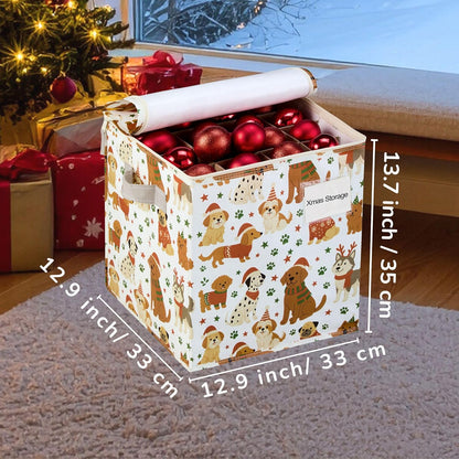 VENO Christmas Ornament Storage Box - 4 Pack, Holds 64 Ornaments, Adjustable Dividers, Zippered Top | Holiday Pups Design