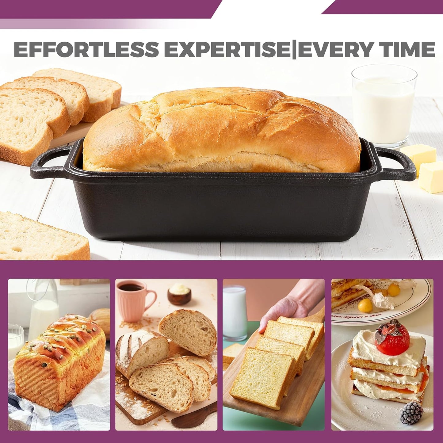 Skiennix Cast Iron Loaf Pan - 11x5 Inch with Lid for Perfect Sourdough Baking | 5.8Qt Capacity