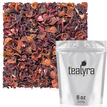 Tealyra - Hibiscus and Rosehips - Herbla Loose Leaf Tea - Health Tonic - Supports Healthy Blood Pressure - Caffeine-Free - Vitamins Rich - All Natural - 224g (8-ounce)