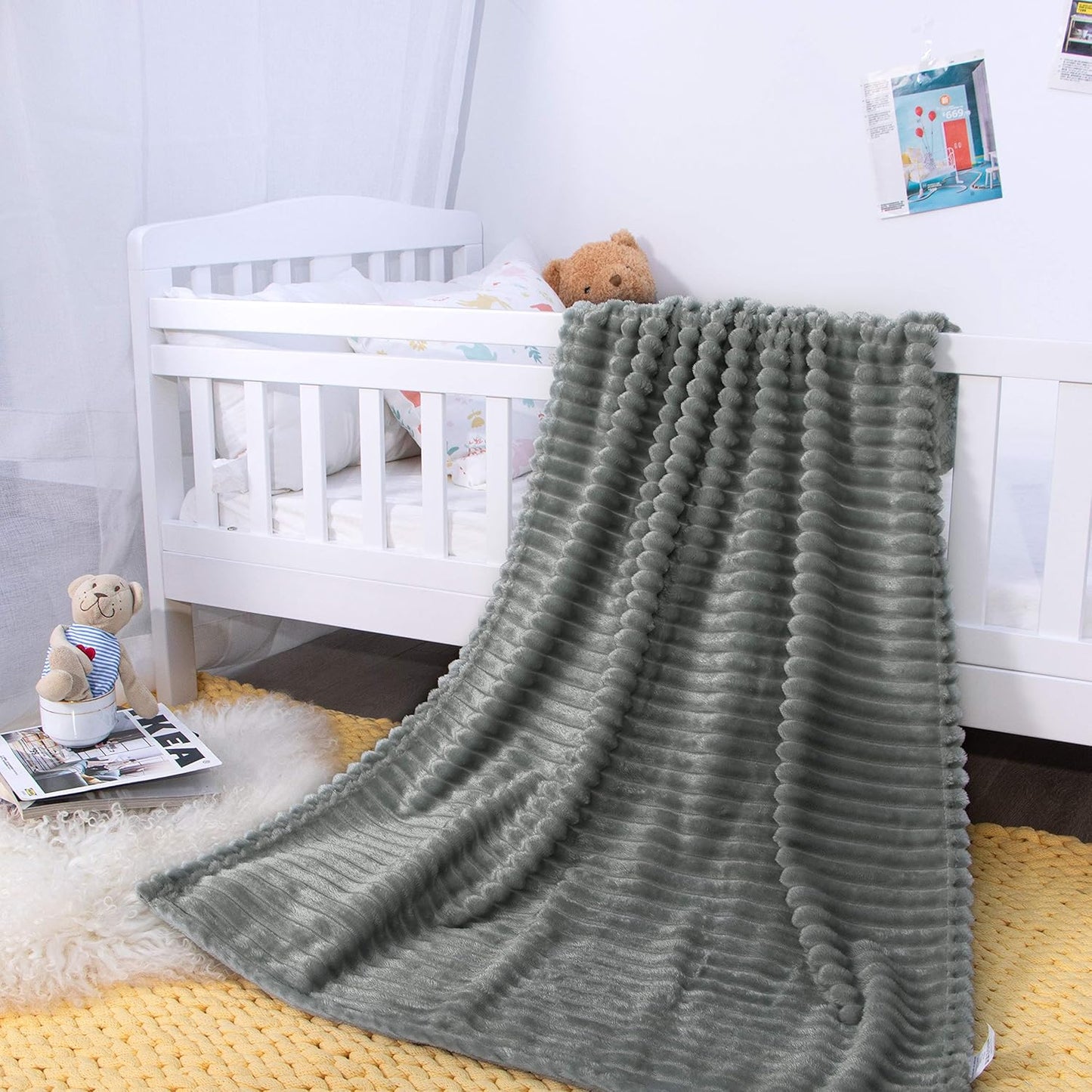 NTBAY Flannel Toddler Blanket - Fluffy Warm & Lightweight Reversible Stripes | 30x40 Inches, Grey