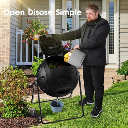EJWOX Compost Tumbler, 35 Gallon Multipurpose Compost Bin, Heavy Duty Quick Work with Easy-to-Use Drain Plug for Liquid Collection, Black