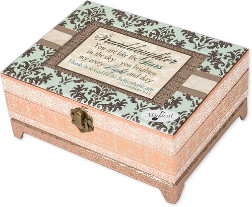 Cottage Garden Musical Jewelry Box - Granddaughter Belle Design with Damask Finish | Plays Amazing Grace