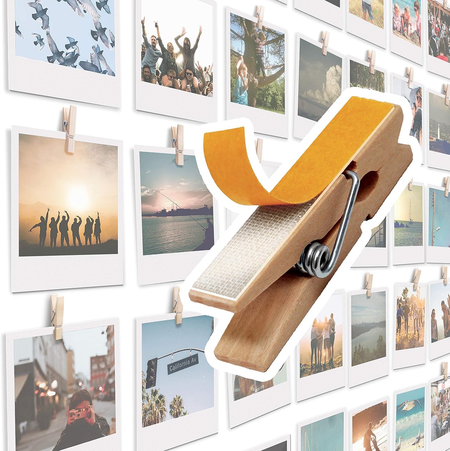 Skiennix Mini Self-Adhesive Clips - 20 Pack Beige Wood Photo Holders for Wall Display & Artwork Decor