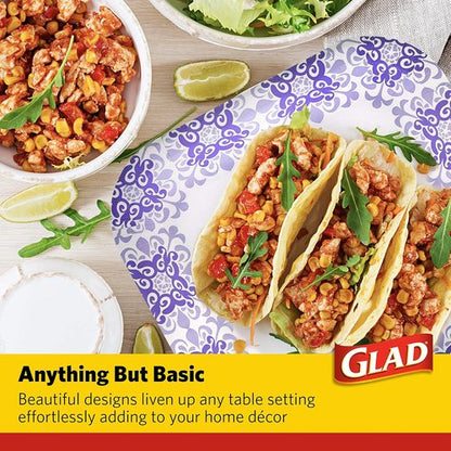 Glad Disposable Paper Plates - Soak Proof & Cut Proof | Heavy Duty, Microwaveable | 8.5" Diameter, 50 Count
