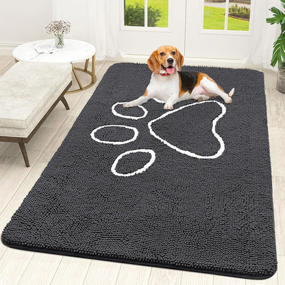 OLANLY Dog Door Mat - Absorbent Non-Slip Muddy Paws Mat | Quick Dry Chenille, 70x46, Dark Grey