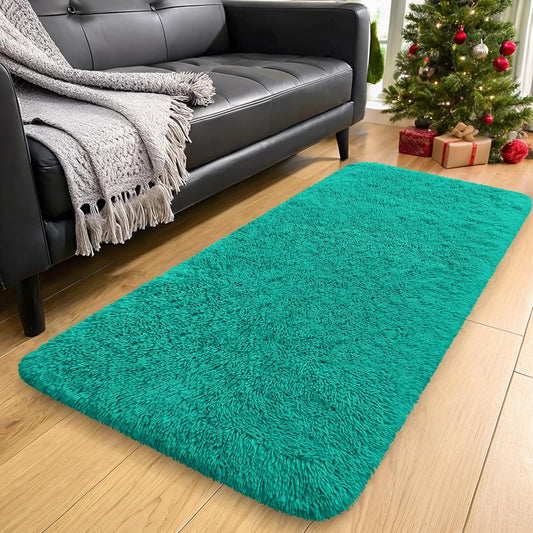OLANLY Runner Rugs - Soft, Machine Washable Shaggy Carpet for Hallway & Bedroom | Teal Green