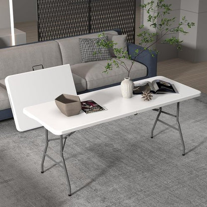 Allpop 6Ft Folding Table - Portable Plastic Dining Table with Carrying Handle for Indoor/Outdoor Use | White