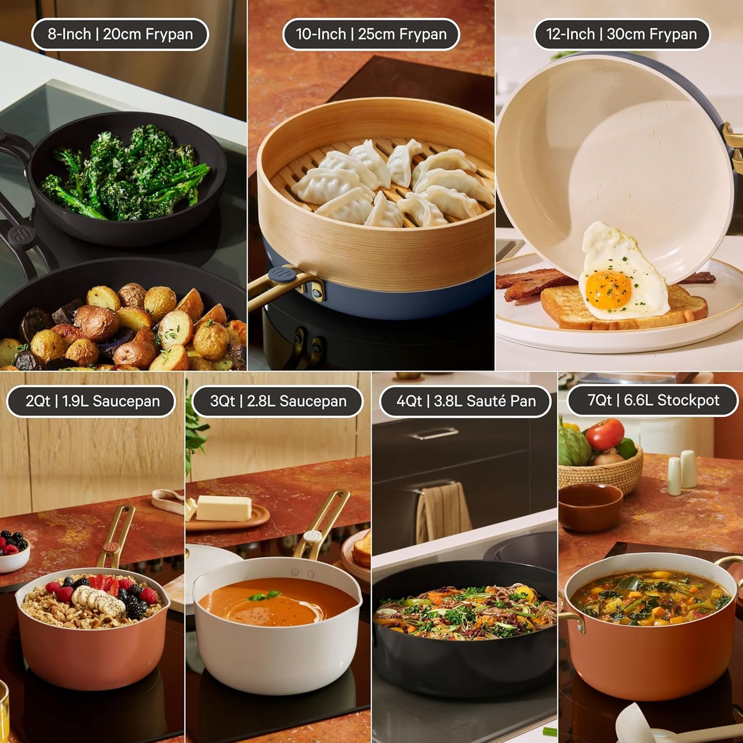 Our Place 17-Piece Complete Cookware Set - Nonstick Ceramic Fry Pans, Saucepans & More | Oven Safe to 450°F | Cream