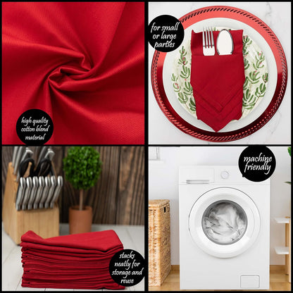 PERLLI Christmas Red Cloth Dinner Napkins - Soft Cotton Blend, 18x18 Inches, 12 Pack | Washable & Reusable Table Decor