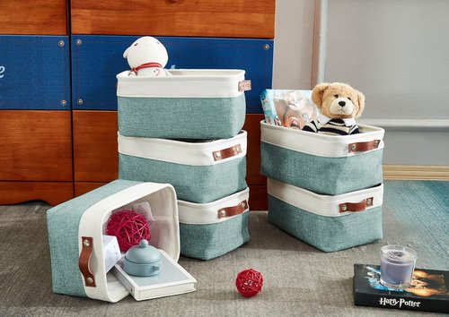 DECOMOMO Small Storage Baskets - Teal & White Closet Organizers for Shelves | 6 Pack Set