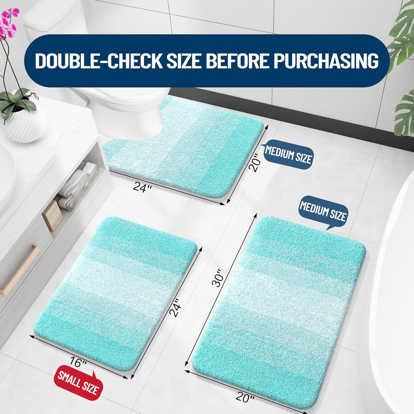OLANLY Large Bathroom Rugs - Extra Soft Microfiber Mat, Quick Dry & Machine Washable, 40x24, Teal