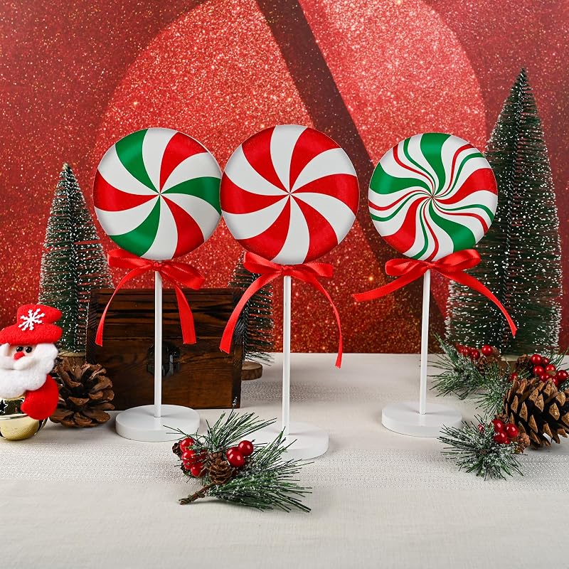 6-Piece Wooden Christmas Candy Cane Sign Set – Farmhouse Tiered Tray Topper Decor