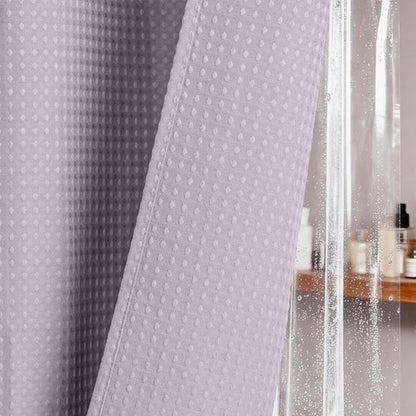 Dynamene Extra Long Shower Curtain and Liner Set - 84 inch Tall Waffle Fabric, Waterproof Clear Liner, Heavy Duty Weighted Hotel Luxury Cloth Shower Curtains for Bathroom, 12 Hooks, 72x84, Lavender