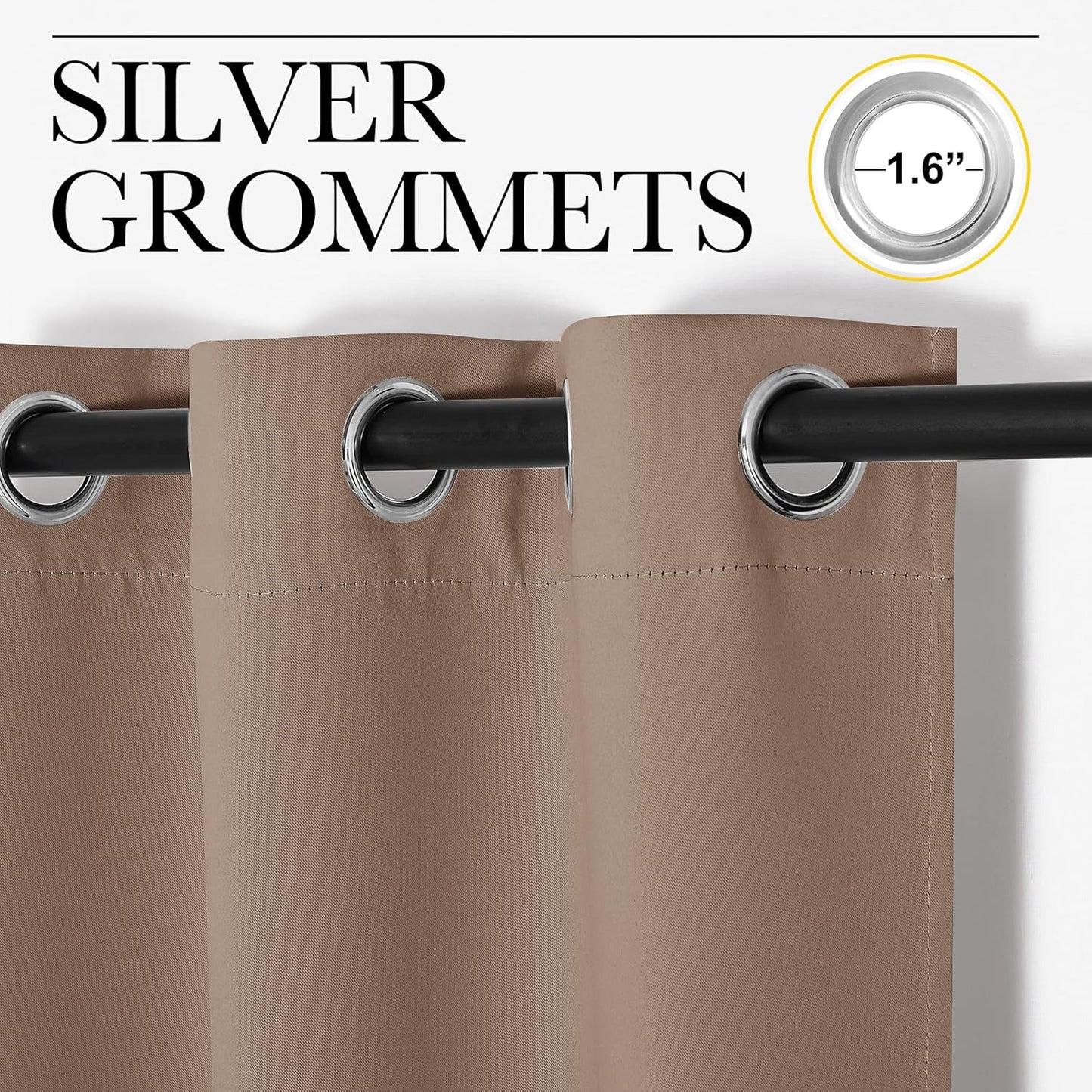 NICETOWN Light Reducing Grommet Curtains - Soft Triple Woven Drapes for Living Room | 2 Panels, W42 x L90, Cappuccino