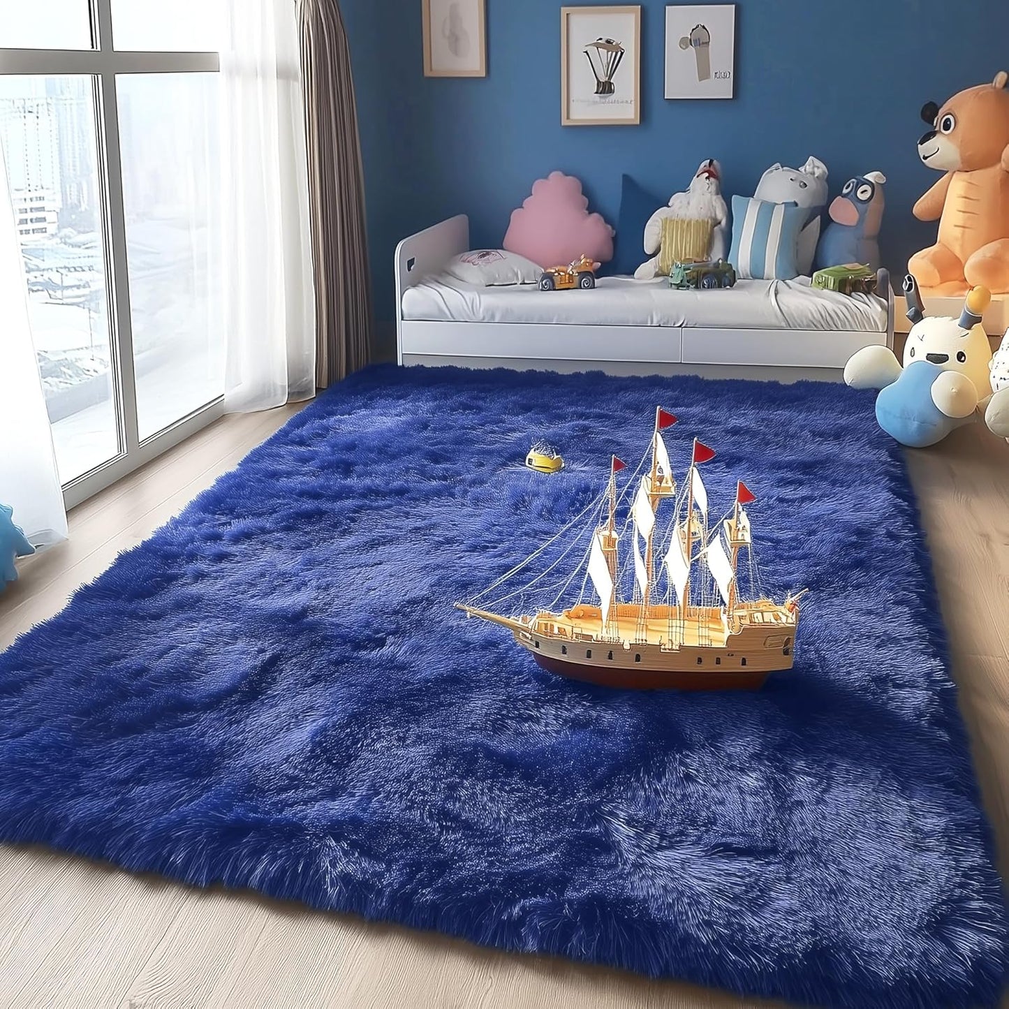 OLANLY Area Rug - Soft Fluffy Shaggy Design | Machine Washable 4x5.9 ft - Navy Blue for Living Room & Bedroom