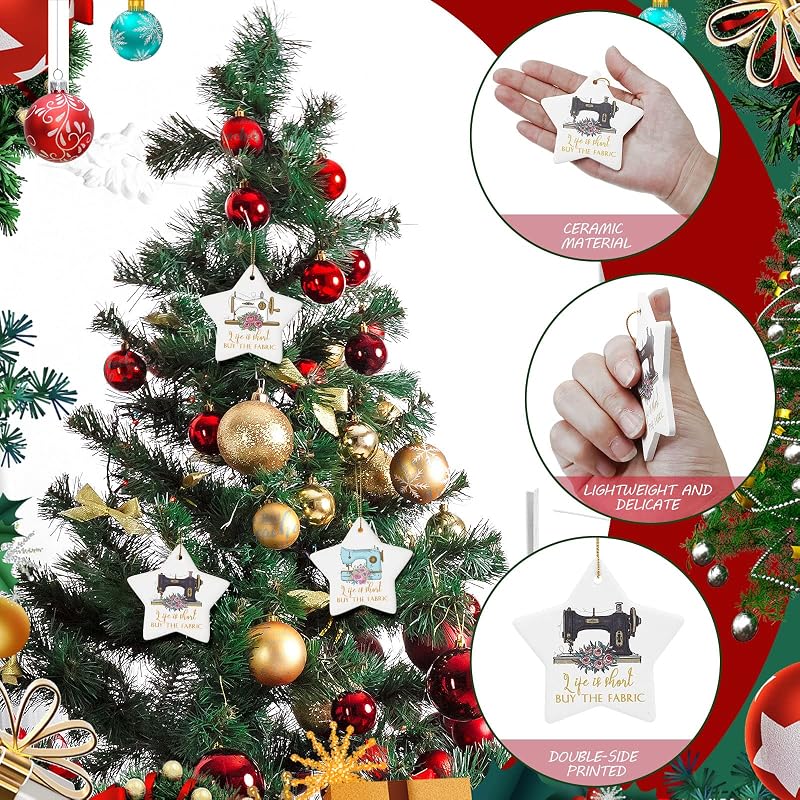 Sieral 3-Piece Ceramic Sewing Machine Ornament Star – Christmas Tree Decorations