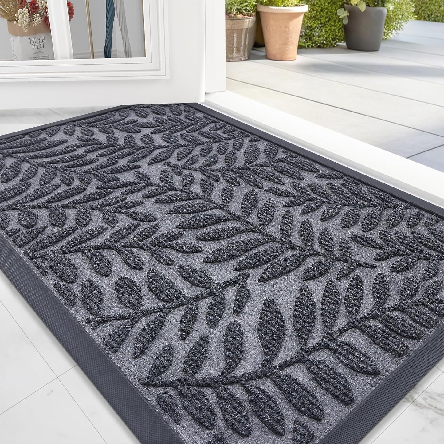 OLANLY Indoor Outdoor Door Mat - Waterproof All-Weather Doormat | Sturdy Natural Rubber, 29.5x17, Medium Grey