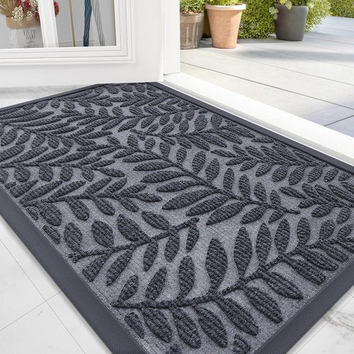 OLANLY Door Mat Indoor Outdoor Entrance, 29.5x17, Waterproof All-Weather All-Season Doormat, Sturdy Natural Rubber, Stain and Fade Resistant, Low Profile, Easy Clean Patio Entryway Mat, Medium Grey