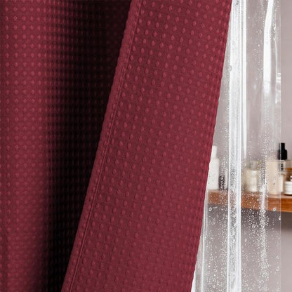Dynamene Extra Long Shower Curtain and Liner Set - 96 inch Tall Waffle Fabric, Waterproof Clear Liner, Heavy Duty Weighted Hotel Luxury Cloth Shower Curtains for Bathroom, 12 Hooks, 72x96, Burgundy