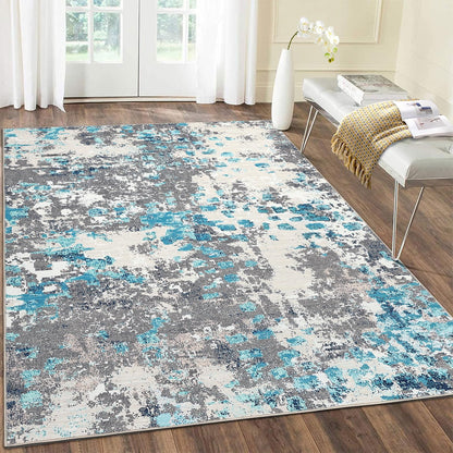 RUGSREAL Large Rug 8x10 Machine Washable Area Rug Non Slip Accent Rug Boho Chic Abstract Watercolor Design Rug Ultra-Thin Carpet Throw Rug for Bedroom Living Room, Blue/Grey