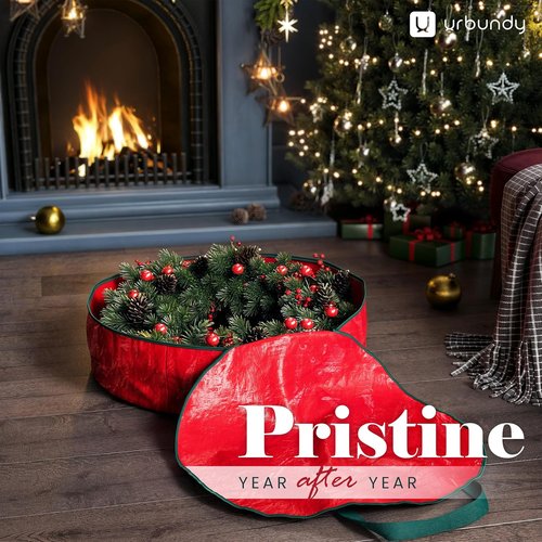 Heavy Duty Wreath Storage Bag - 30 Inch Waterproof Christmas Wreath Container in Red