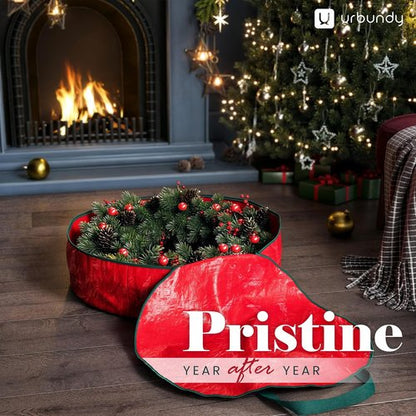 Heavy Duty Wreath Storage Bag - 30 Inch Waterproof Christmas Wreath Container in Red